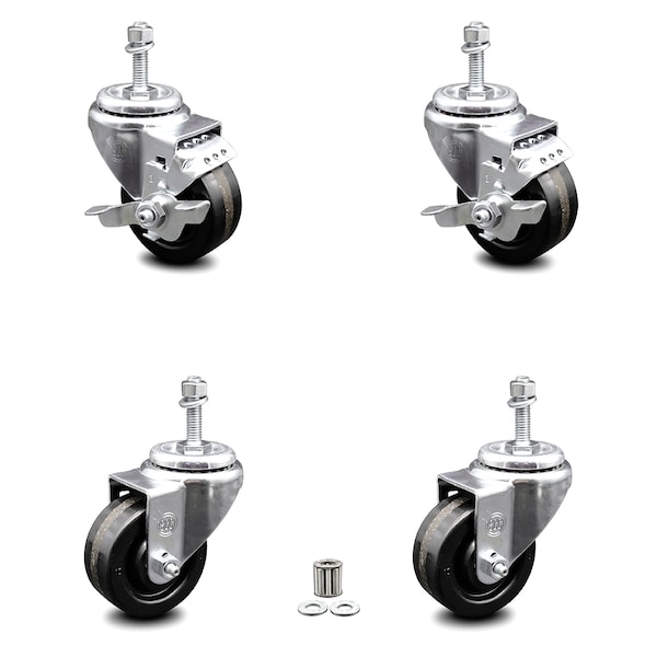 Service Caster 3 Inch Phenolic Wheel Swivel 3/8 Inch Threaded Stem Caster Brakes SCC, 2PK SCC-TS20S314-PHR-381615-2-TLB-2 - main